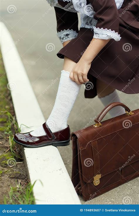 White Cotton Socks on Children`s Feet. School Uniform Stock Image ...