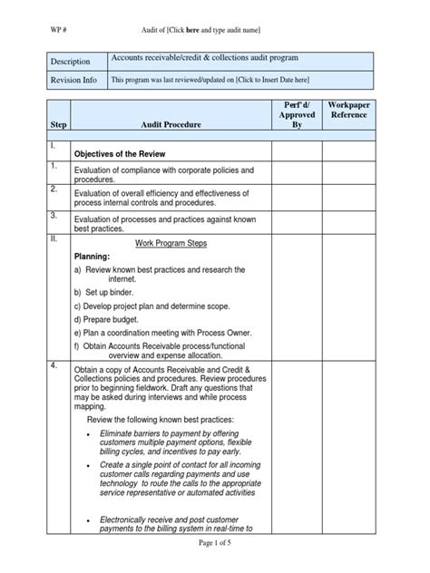 Sample Audit Program Sales and Accounts Receivable | PDF | Debits And ...