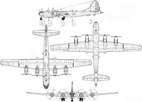 Boeing B-29 Superfortress Blueprint - Download free blueprint for 3D modeling