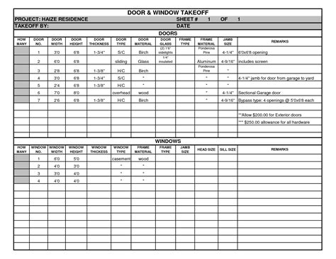 Take Off Spreadsheet — db-excel.com