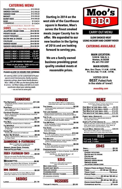 Menu of Moo's BBQ in Newton, IA 50208