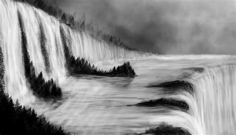 monochrome, Digital Art, Nature, Landscape, Trees, Waterfall Wallpapers ...