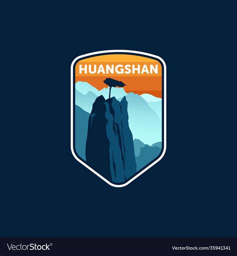 Huangshan china mountains emblem logo design Vector Image