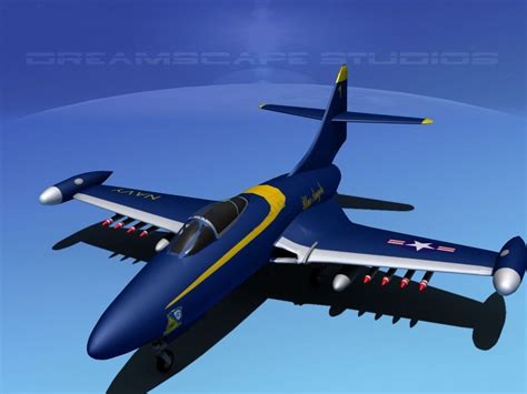 Grumman F9F-5 Panther Blue Angels 3D model rigged | CGTrader