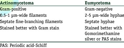 Difference between mycetoma causing organisms on basis of Gram stain | Download Scientific Diagram