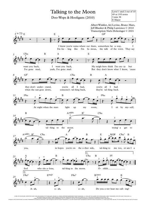 Talking To The Moon (arr. Niels Dolieslager) Sheet Music | Bruno Mars | Performance Ensemble