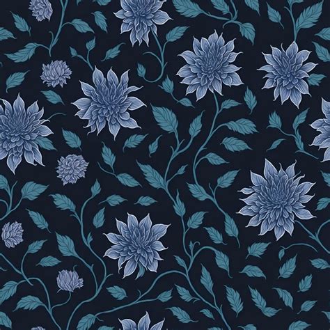 Premium AI Image | Light Blue Floral Pattern on Dark Blue Background with Large Petals and Small ...