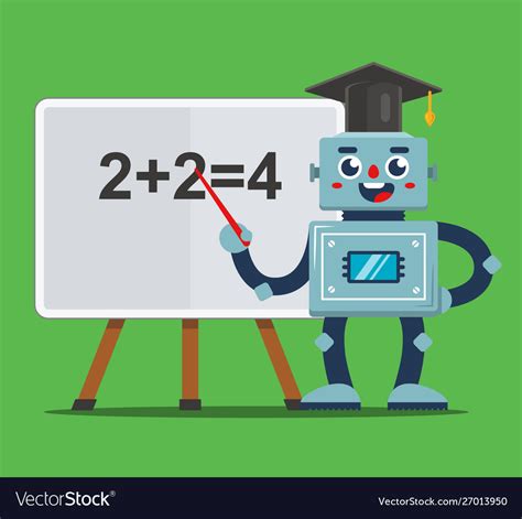 Robot teacher teaches children in classroom Vector Image