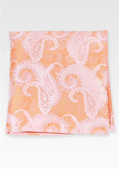 Orange and Silver Suit Hanky | Pastel Orange Pocket Square with large Paisley | Bows-N-Ties.com