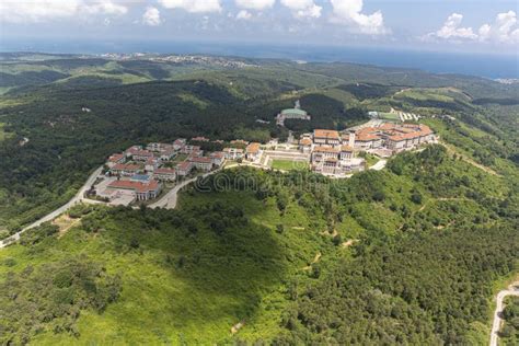 View of Koc University, from Helicopter. Koc University, Rumeli Feneri Campus Sariyer in ...