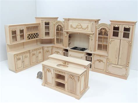 UNPAINTED Miniature 1:12 Scale French Provincial Kitchen For Doll House-- 8 Items | Miniature ...