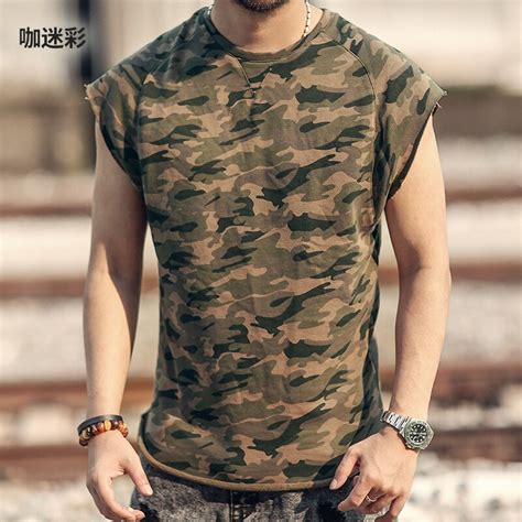 Summer men new style camouflage sleeveless cotton casual tank tops men's army green military o ...