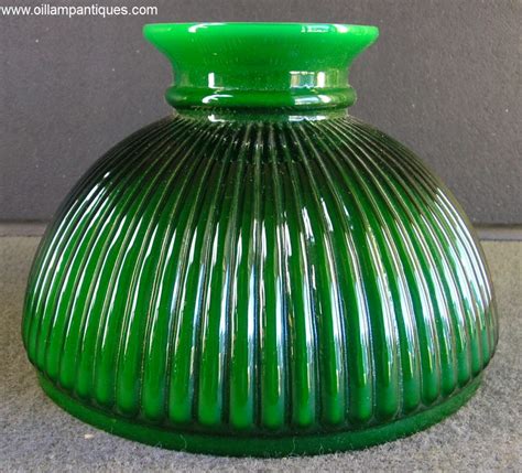 Green Ribbed Glass Lamp Shade - Oil Lamp Antiques