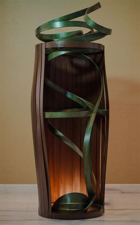 Barrel Shaped Sculptural Solid Bent Wood Floor Lamp, Handcrafted by Raka Studio For Sale at 1stDibs