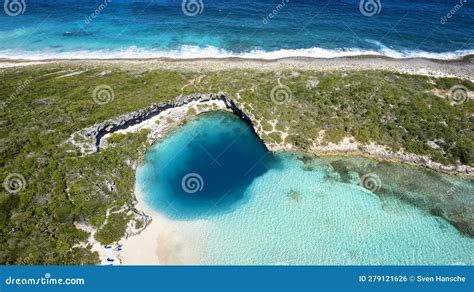 Aerial Top View of the Famous Dean S Blue Hole, Bahamas Stock Photo ...