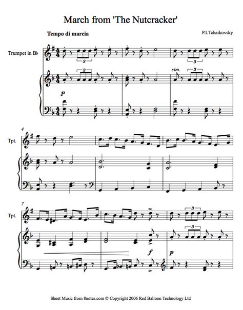 Tchaikovsky - March from The Nutcracker sheet music for Trumpet - 8notes.com