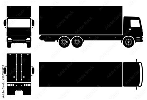 Box truck silhouette on white background. Vehicle icons set view from ...