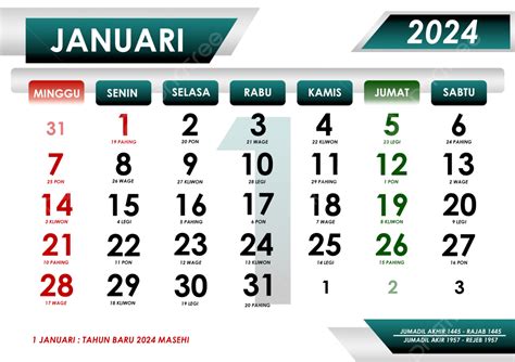 Kalender Januari 2024 Bersamaan Dengan Tanggal Merah Hari Raya Jawa Dan ...