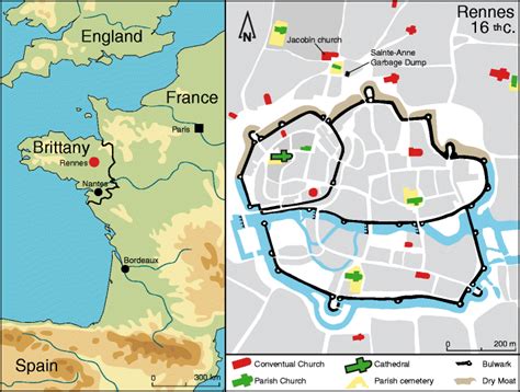 Location of the site. On the left: The historical border of Brittany in ...