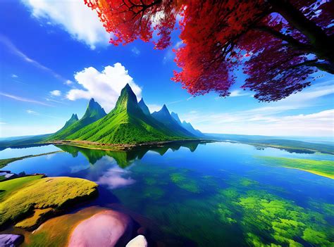 Wallpaper landscape, painting, fantasy art, anime, water, nature, sky ...