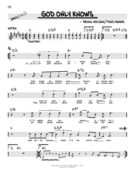 God Only Knows by The Beach Boys Sheet Music for Real Book – Melody, Lyrics & Chords at Sheet ...