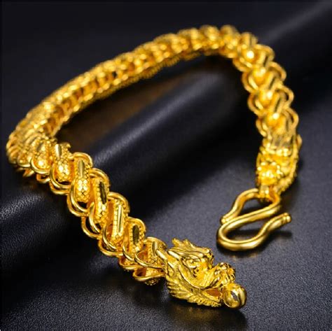 Authentic 24k Yellow Gold Thailand Dragon Head Men's Bracelet Heavy ...