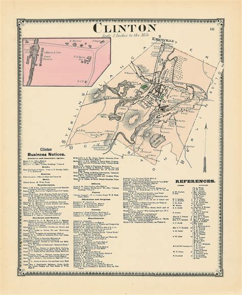 Town of CLINTON Massachusetts 1870 Map | Etsy