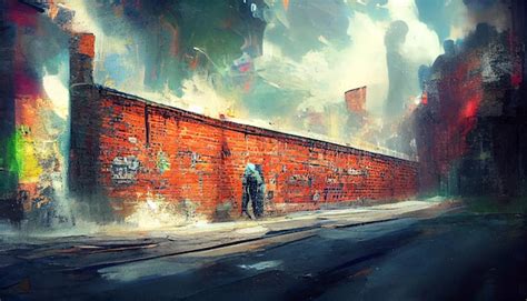 Premium AI Image | Brick wall with graffiti old red brick factory