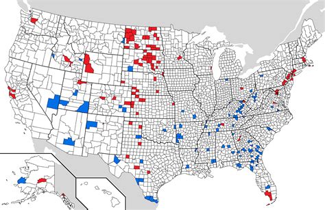 100 richest (red) & 100 poorest (blue) counties in the US by per capita ...