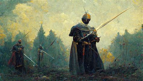 Premium Photo | Knights on forest background painting illustration art