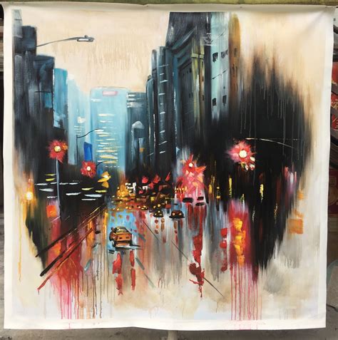 City Landscape Art,large Abstract Cityscape Art,vintage Avenue Painting ...