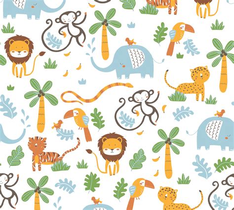 Wallpaper Kids Jungle Animals white colourful 38115-2