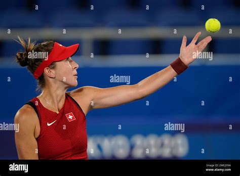 Belinda Bencic, of Switzerland, serves to Marketa Vondrousova, of the Czech Republic, during the ...