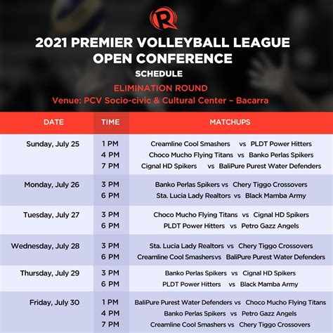 SCHEDULE: 2021 Premier Volleyball League Open Conference