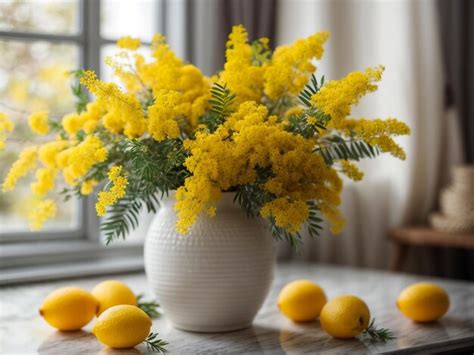 Premium Photo | Photoreal Beauty A Bouquet of Mimosa Flowers in a White ...