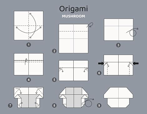 Mushroom Origami Scheme Tutorial Moving Model Stock Illustration - Download Image Now - Art, Art ...