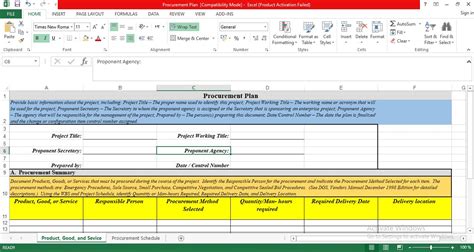 Simple Procurement Plan Template Excel