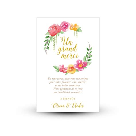 Carte remerciement mariage fleuri, avec photo et mot - Print Your Love