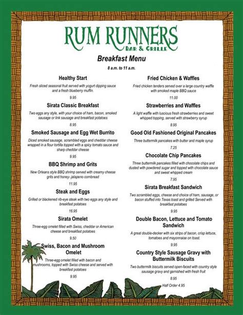 Rum Runners Bar & Grille menu in St Pete Beach, Florida, USA