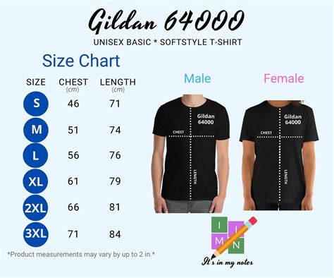 Gildan 64000 Unisex T-shirt Size Chart inches/cm, Digital Sizing Chart ...