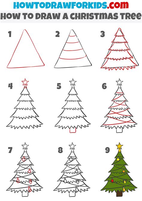 How to Draw a Simple Christmas Tree - Easy Drawing Tutorial For Kids