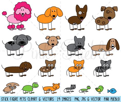 Stick Figure Pets Clipart Clip Art Vectors Stick Family Clip - Etsy