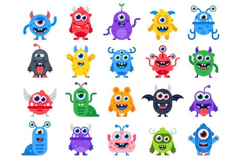 Cute cartoon monsters. Comic halloween joyful monster charac