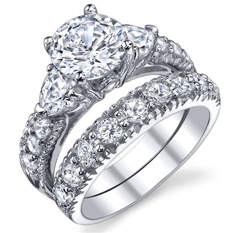 RingWright Co. - Women's Sterling Silver 925 Engagement Ring Set Bridal Rings Cubic Zirconia ...