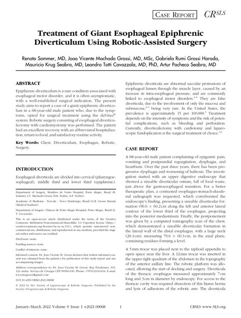 (PDF) Treatment of Giant Esophageal Epiphrenic Diverticulum Using Robotic-Assisted Surgery