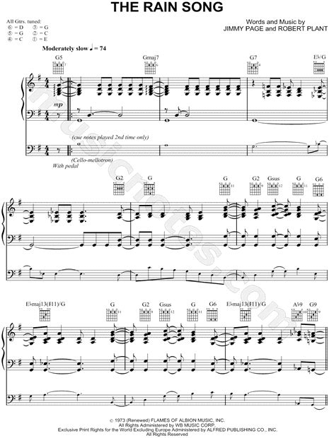 Led Zeppelin "The Rain Song" Sheet Music in G Major (transposable ...