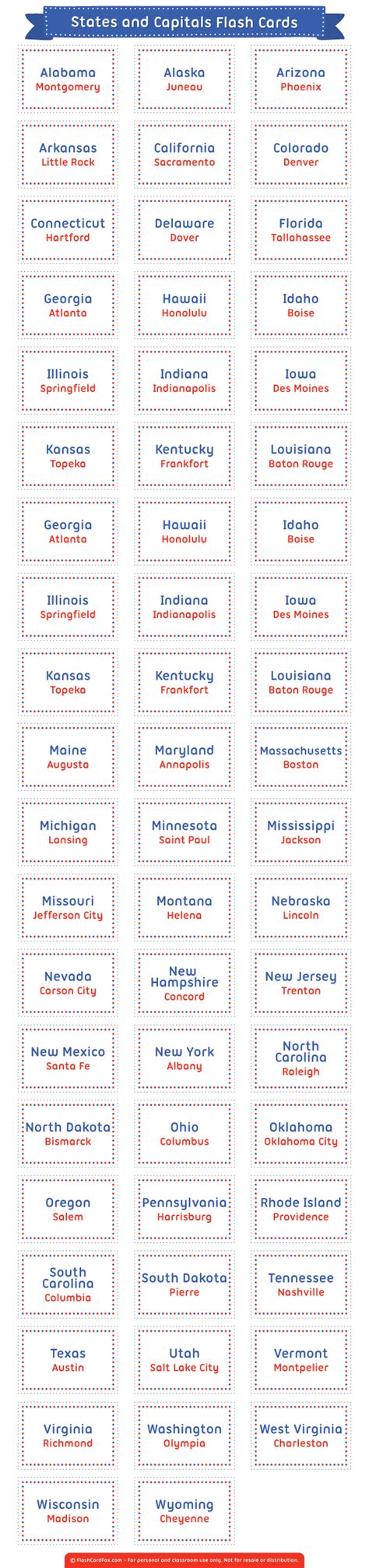 States And Capitals Printable Flashcards - Templates Online