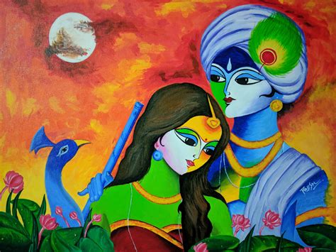 Buy modern acrylic art painting of the Divine Lovers - RADHA KRISHNA by ...