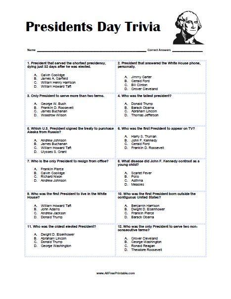 Print Presidents Day Trivia – Free Printable