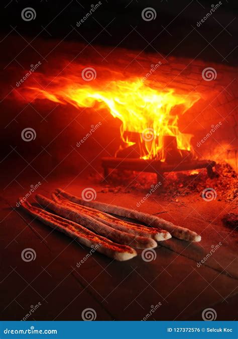 Turkish Pide is Cooked in a Wood-fired Oven Stock Photo - Image of camp ...